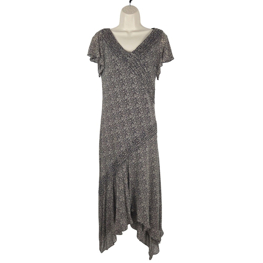 Adrianna Papell Silk Beaded Handkerchief Hem Midi Dress 12 Fairy Grunge Romantic